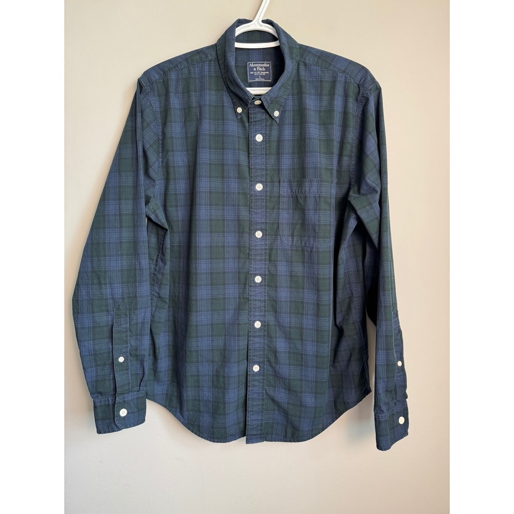 Abercrombie & Fitch Plaid Button Down Shirt Large Blue Green Gorpcore Preppy